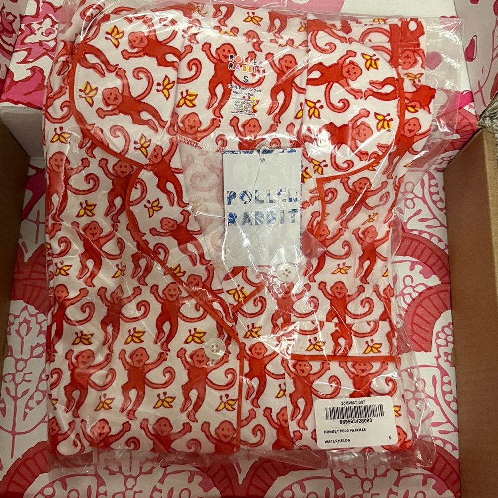 Roller Rabbit Monkey Polo Pajamas Watermelon PJs polo set available size S and M